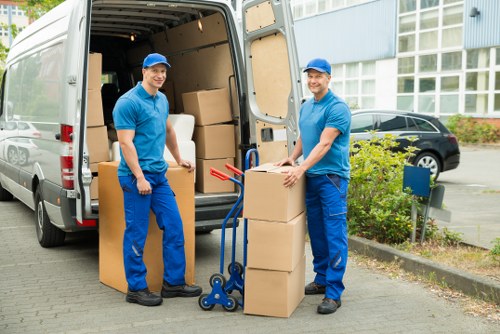 Packed boxes and furniture ready for a house move in Wandsworth